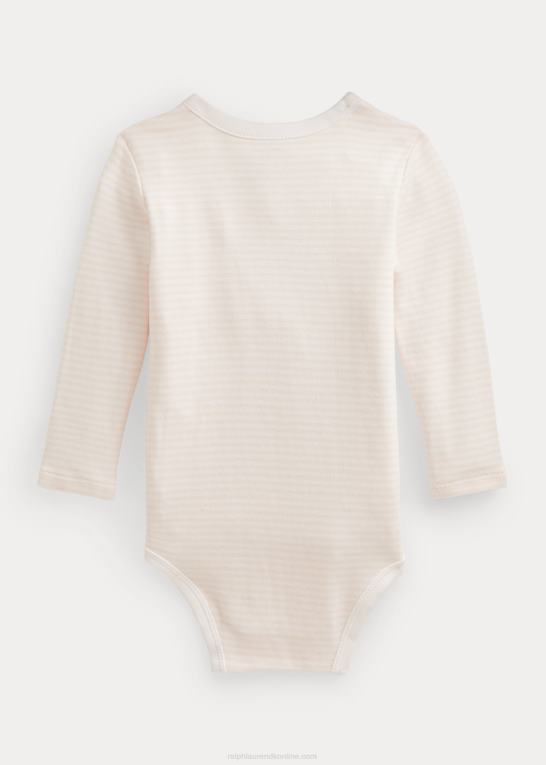 sart pink/hvid baby Ralph Lauren stribet bodysuit i økologisk bomuld med v-hals Z426B8165