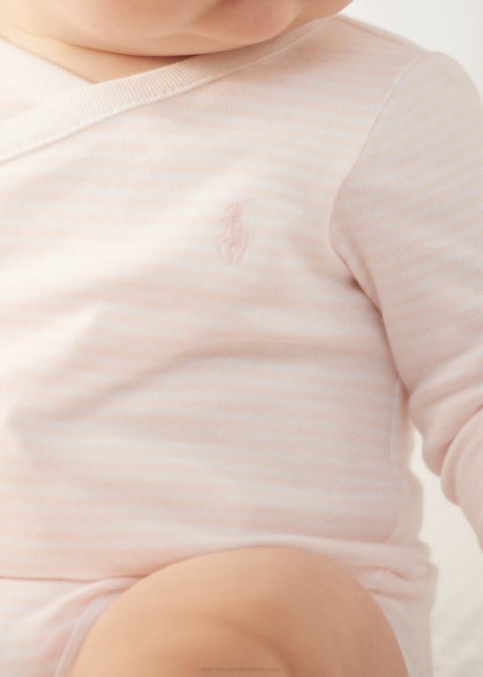 sart pink/hvid baby Ralph Lauren stribet bodysuit i økologisk bomuld med v-hals Z426B8165