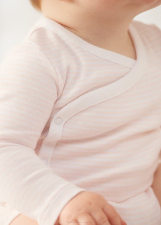 sart pink/hvid baby Ralph Lauren stribet bodysuit i økologisk bomuld med v-hals Z426B8165