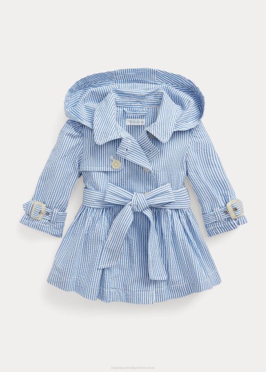 blå/hvid baby Ralph Lauren seersucker trenchcoat med hætte Z426B8328
