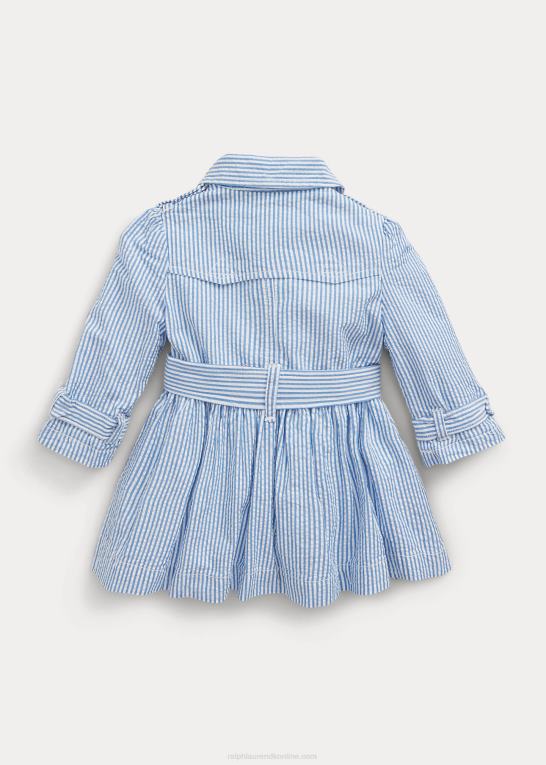blå/hvid baby Ralph Lauren seersucker trenchcoat med hætte Z426B8328