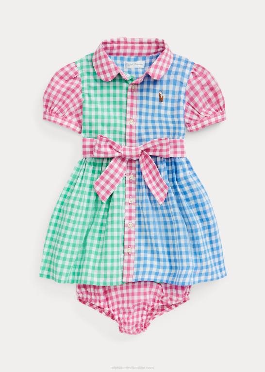 blå/hvid baby Ralph Lauren gingham poplin skjortekjole & bloomer Z426B8225