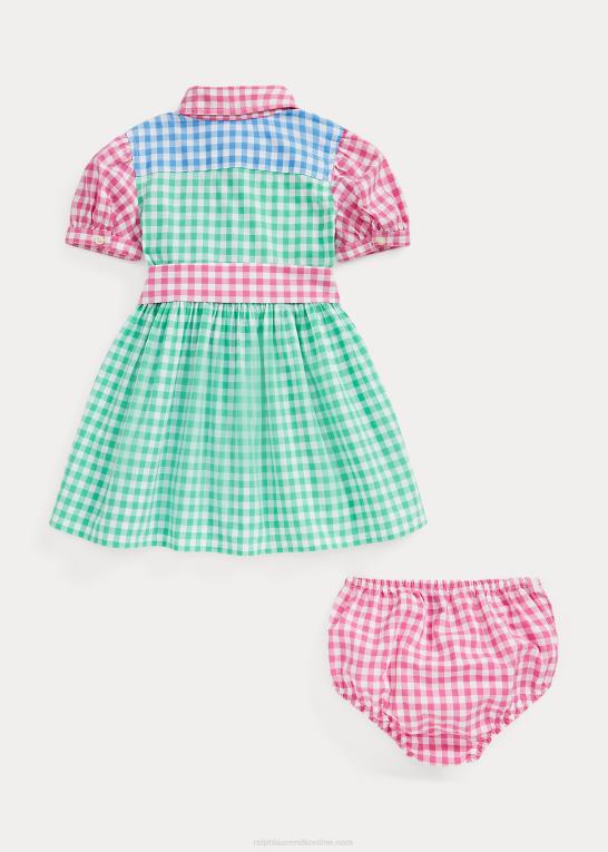 blå/hvid baby Ralph Lauren gingham poplin skjortekjole & bloomer Z426B8225