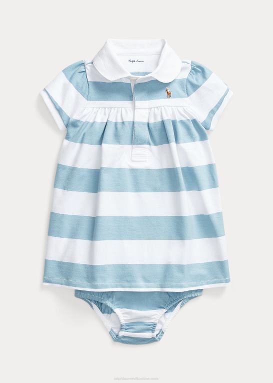 blå seddel/hvid baby Ralph Lauren stribet jersey rugbykjole & bloomer Z426B7837