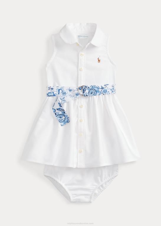dækvask hvid baby Ralph Lauren oxford skjortekjole med bælte og bloomer Z426B7851
