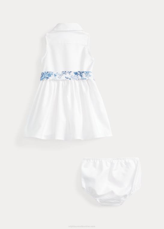 dækvask hvid baby Ralph Lauren oxford skjortekjole med bælte og bloomer Z426B7851