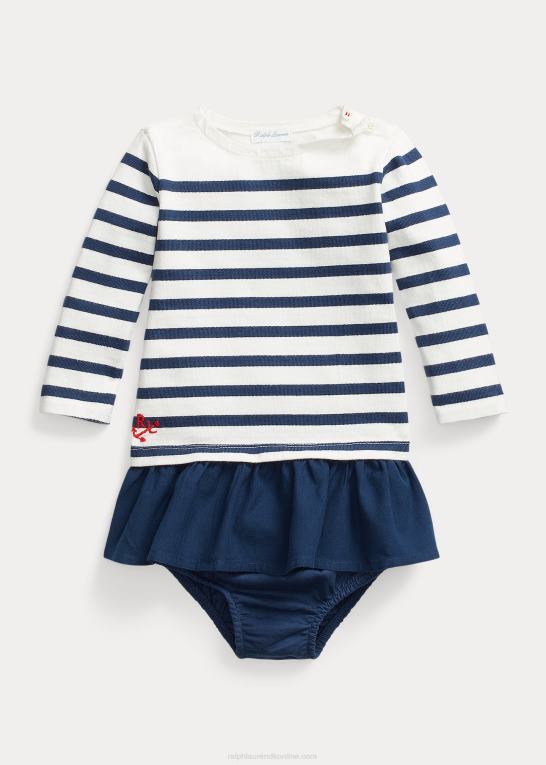 deckwash hvid multi baby Ralph Lauren stribet kjole og bloomer i bomuldsjersey Z426B8235