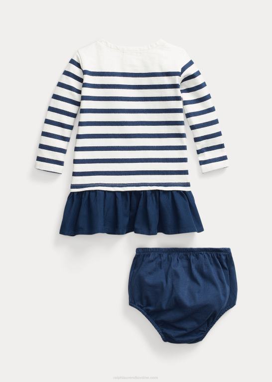 deckwash hvid multi baby Ralph Lauren stribet kjole og bloomer i bomuldsjersey Z426B8235