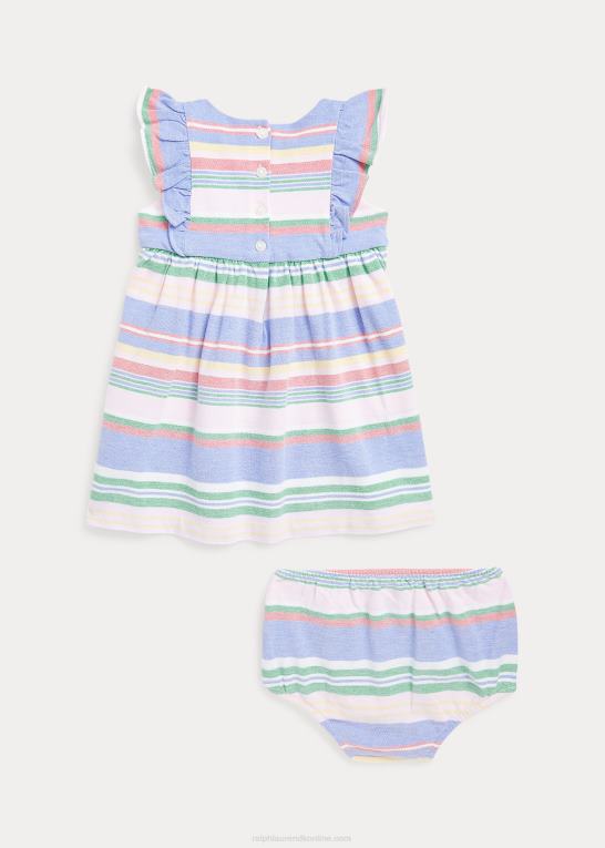 grøn multi baby Ralph Lauren stribet bomulds mesh kjole & bloomer Z426B7860