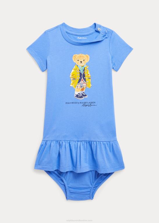 havneø blå baby Ralph Lauren polobjørn kjole og bloomer i bomuldsjersey Z426B7853