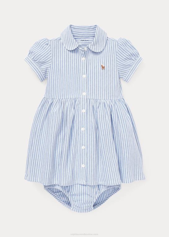 havneø blå/hvid baby Ralph Lauren stribet oxford-kjole og bloomer Z426B7849