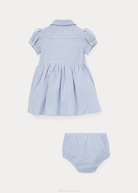 havneø blå/hvid baby Ralph Lauren stribet oxford-kjole og bloomer Z426B7849