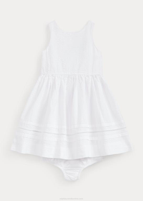 hvid baby Ralph Lauren bomuld seersucker kjole og bloomer Z426B8241