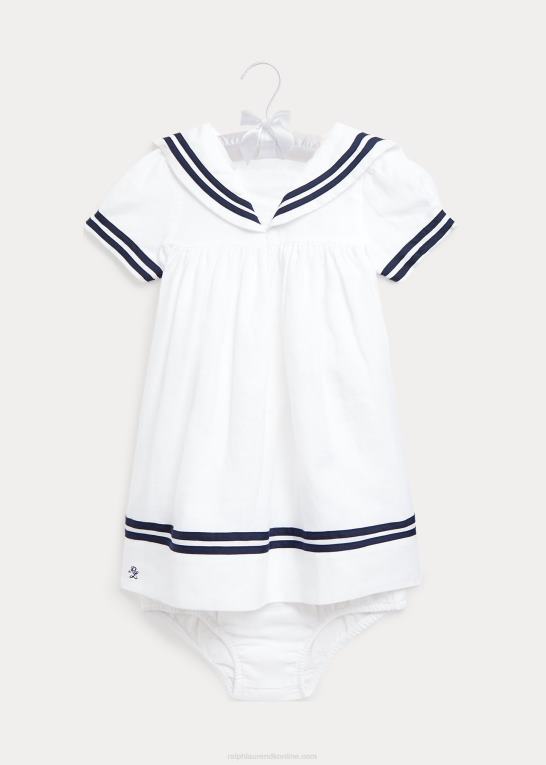 hvid baby Ralph Lauren nautisk linned kjole & bloomer Z426B7868