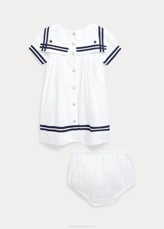 hvid baby Ralph Lauren nautisk linned kjole & bloomer Z426B7868