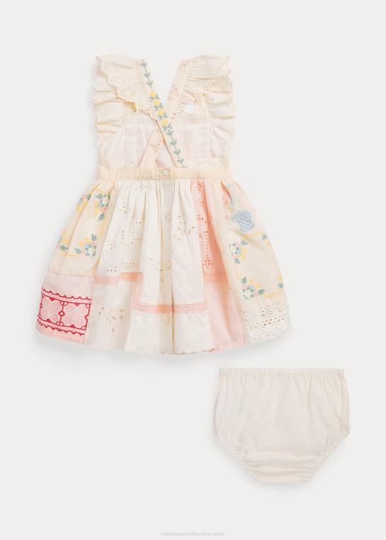 hvid multi baby Ralph Lauren patchwork kjole og bloomer i bomuldsblanding Z426B10032