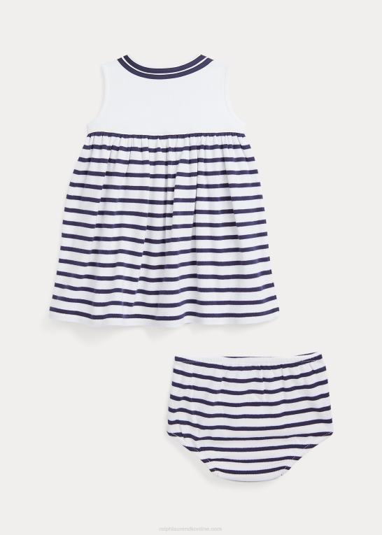 hvid multi baby Ralph Lauren stribet slå-om-kjole og bloomer i bomuld Z426B7863