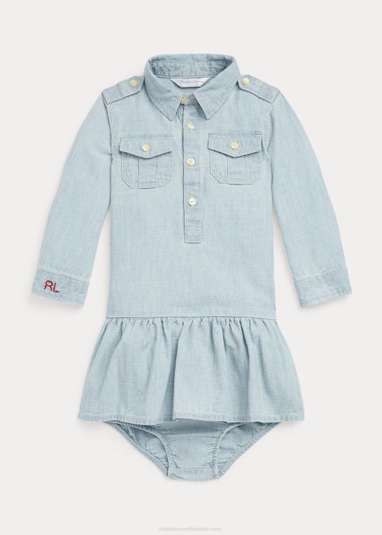 indigo baby Ralph Lauren bomuld chambray skjortekjole & bloomer Z426B8227