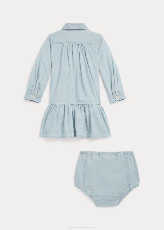 indigo baby Ralph Lauren bomuld chambray skjortekjole & bloomer Z426B8227