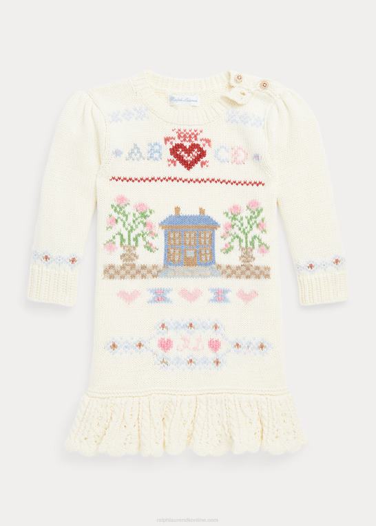 klubhuscreme baby Ralph Lauren intarsia-strikket hjemme-trøjekjole i bomuld Z426B8237