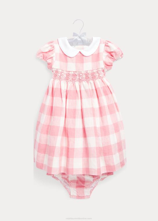 lyserød gingham baby Ralph Lauren Gingham smocket hørkjole & bloomer Z426B7865