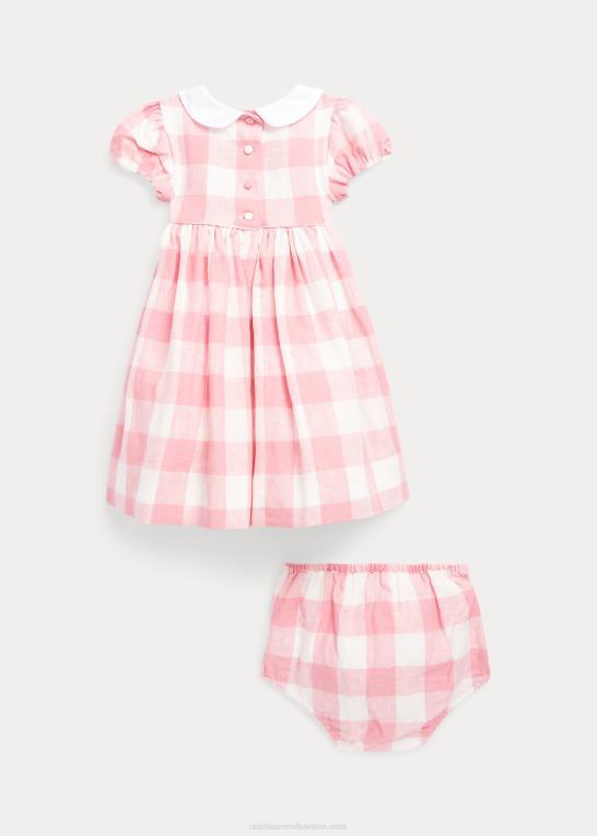 lyserød gingham baby Ralph Lauren Gingham smocket hørkjole & bloomer Z426B7865