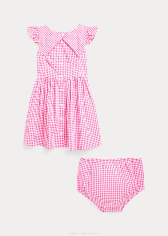 lyserød/hvid baby Ralph Lauren Gingham bomuld poplin kjole & bloomer Z426B8244