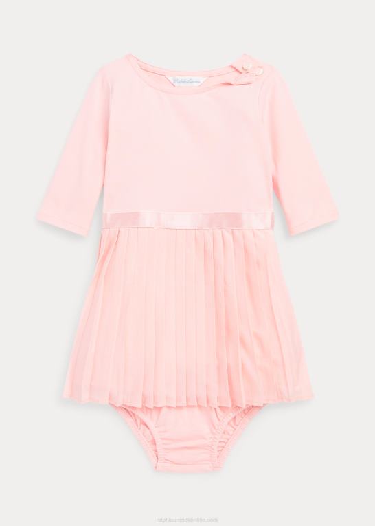 lyserødt sand baby Ralph Lauren plisseret stretch jersey kjole & bloomer Z426B8229