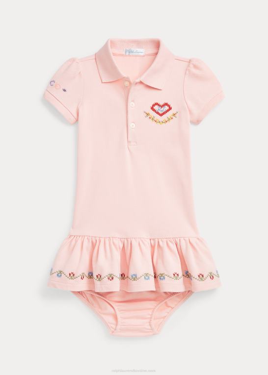 lyserødt sand baby Ralph Lauren polokjole og bloomer i mesh Z426B8224