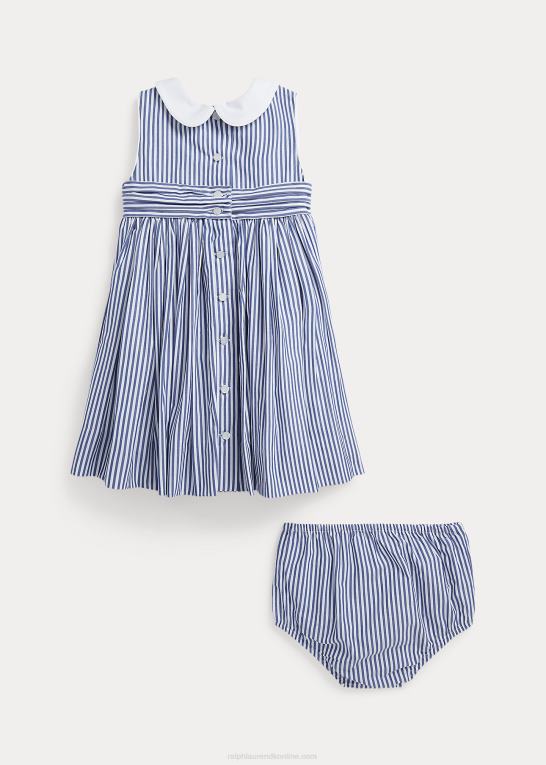 marineblå/hvid baby Ralph Lauren sejlbådspoplinkjole og bloomer i bomuld Z426B7867