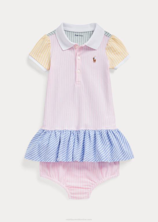 pink/grøn baby Ralph Lauren farveblokeret mesh polokjole og bloomer Z426B7841