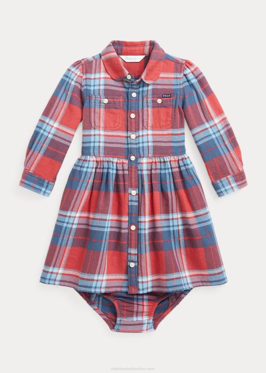 rød/blå multi baby Ralph Lauren plaid skjortekjole og bloomer i bomuldstwill Z426B8231