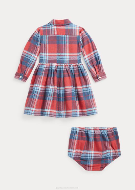 rød/blå multi baby Ralph Lauren plaid skjortekjole og bloomer i bomuldstwill Z426B8231