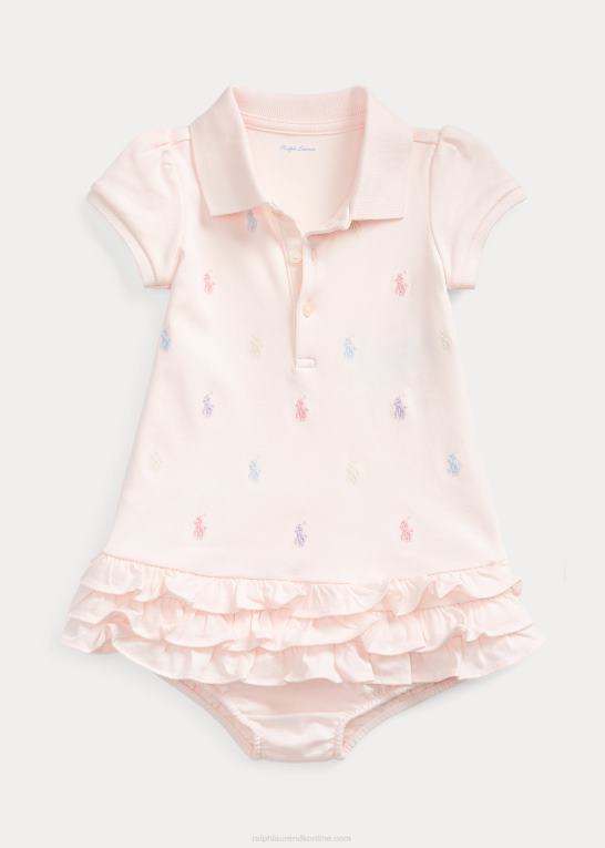 sart lyserød baby Ralph Lauren flæsede polokjole & bloomer Z426B7836