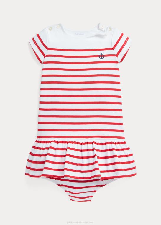 solopgang rød baby Ralph Lauren stribet jersey t-kjole & bloomer Z426B7855