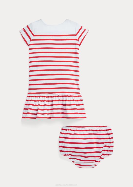 solopgang rød baby Ralph Lauren stribet jersey t-kjole & bloomer Z426B7855