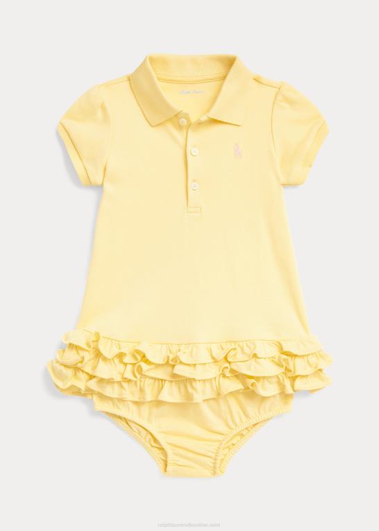 t-fugl gul baby Ralph Lauren polokjole og bloomer i flæser i bomuld Z426B7840