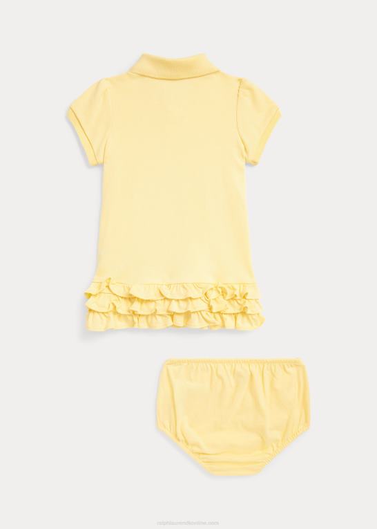 t-fugl gul baby Ralph Lauren polokjole og bloomer i flæser i bomuld Z426B7840