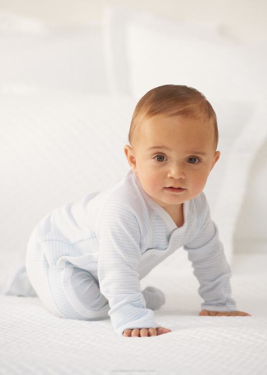 beryl blå/hvid baby Ralph Lauren stribet overtræksdragt i bomuld Z426B7716