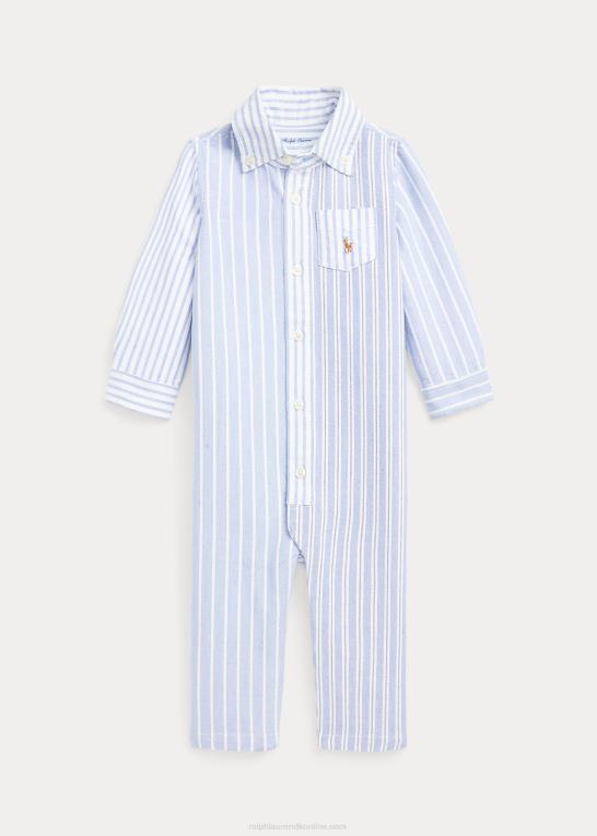 blå funshirt baby Ralph Lauren stribet oxford sjov overtræksdragt i bomuld Z426B8170