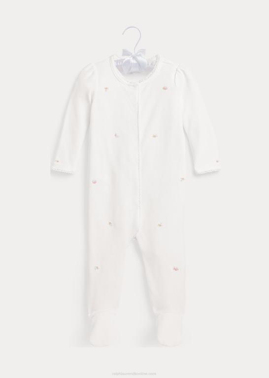 hvid baby Ralph Lauren blomstret overtræksdragt i økologisk bomuld Z426B7751