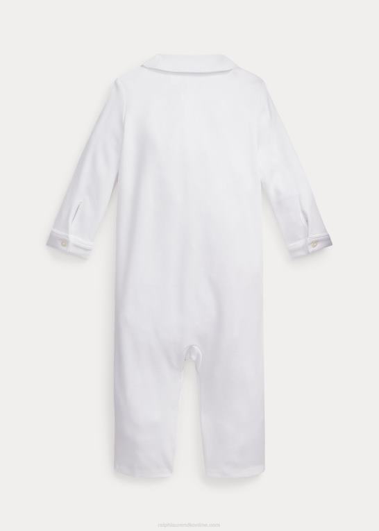 hvid baby Ralph Lauren broderet overtræksdragt i bomuld Z426B7748