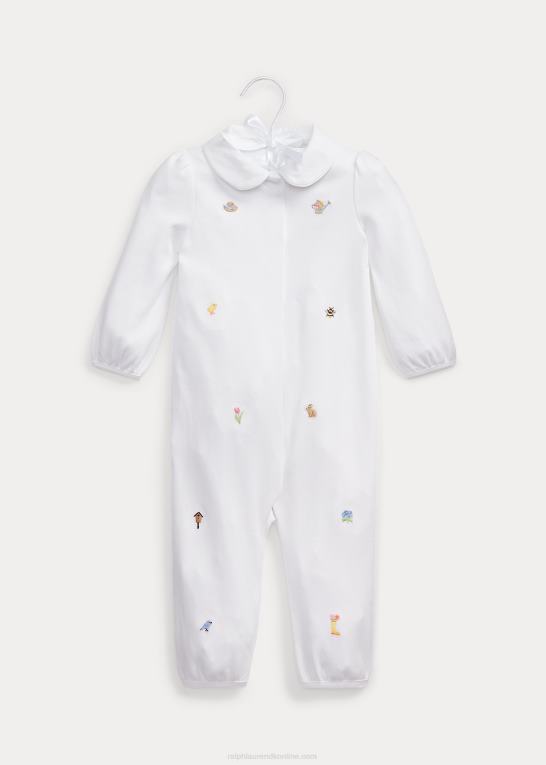 hvid baby Ralph Lauren havebroderi overtræksdragt i bomuld Z426B7745