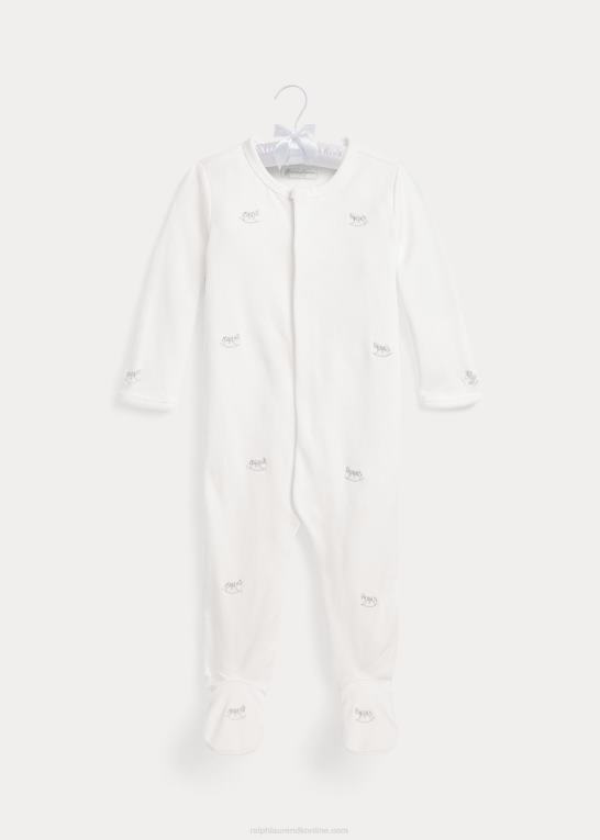 hvid baby Ralph Lauren overtræksdragt med fod i bomuld Z426B7753