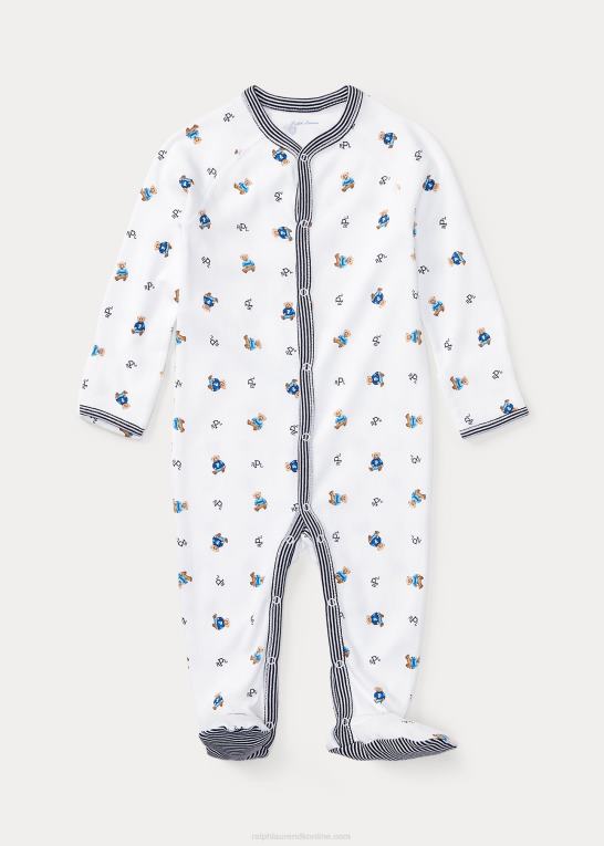 hvid multi/raffineret navy baby Ralph Lauren overtræksdragt i bomuld med polobjørn Z426B7712