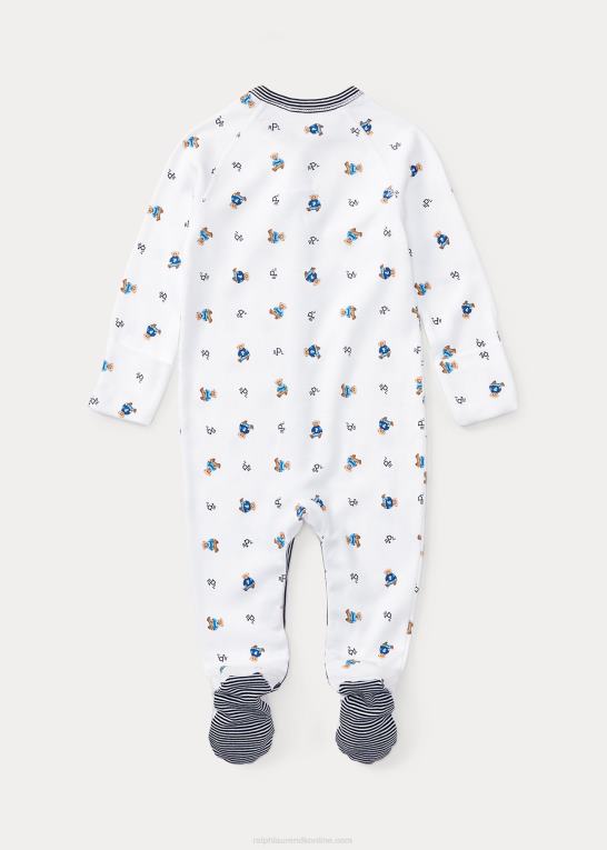 hvid multi/raffineret navy baby Ralph Lauren overtræksdragt i bomuld med polobjørn Z426B7712