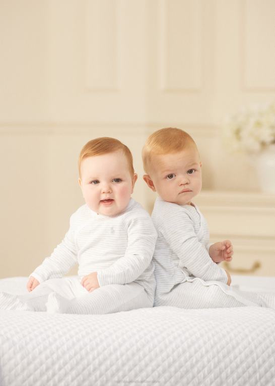kvartslyng/hvid baby Ralph Lauren stribet overtræksdragt i bomuld Z426B7733