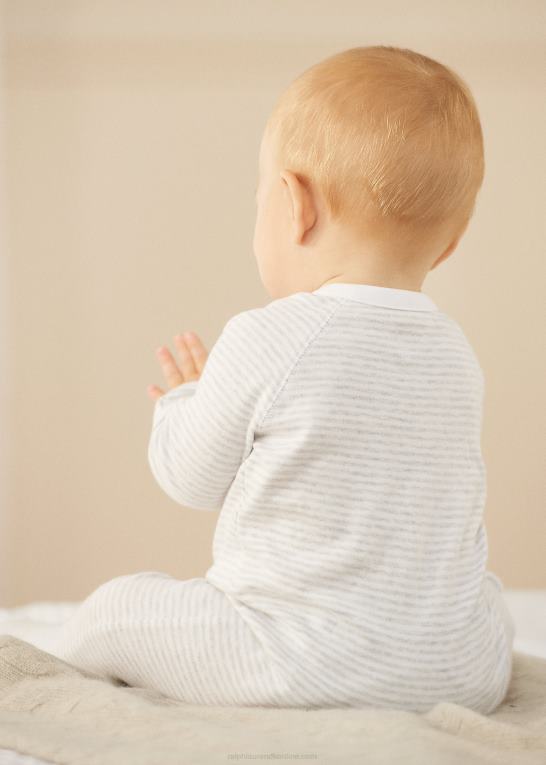 kvartslyng/hvid baby Ralph Lauren stribet overtræksdragt i bomuld Z426B7733