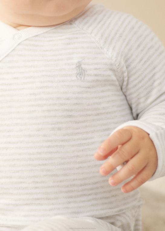 kvartslyng/hvid baby Ralph Lauren stribet overtræksdragt i bomuld Z426B7733