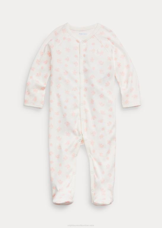 lyserød multi baby Ralph Lauren overall med fod i økologisk bomuld Z426B7729